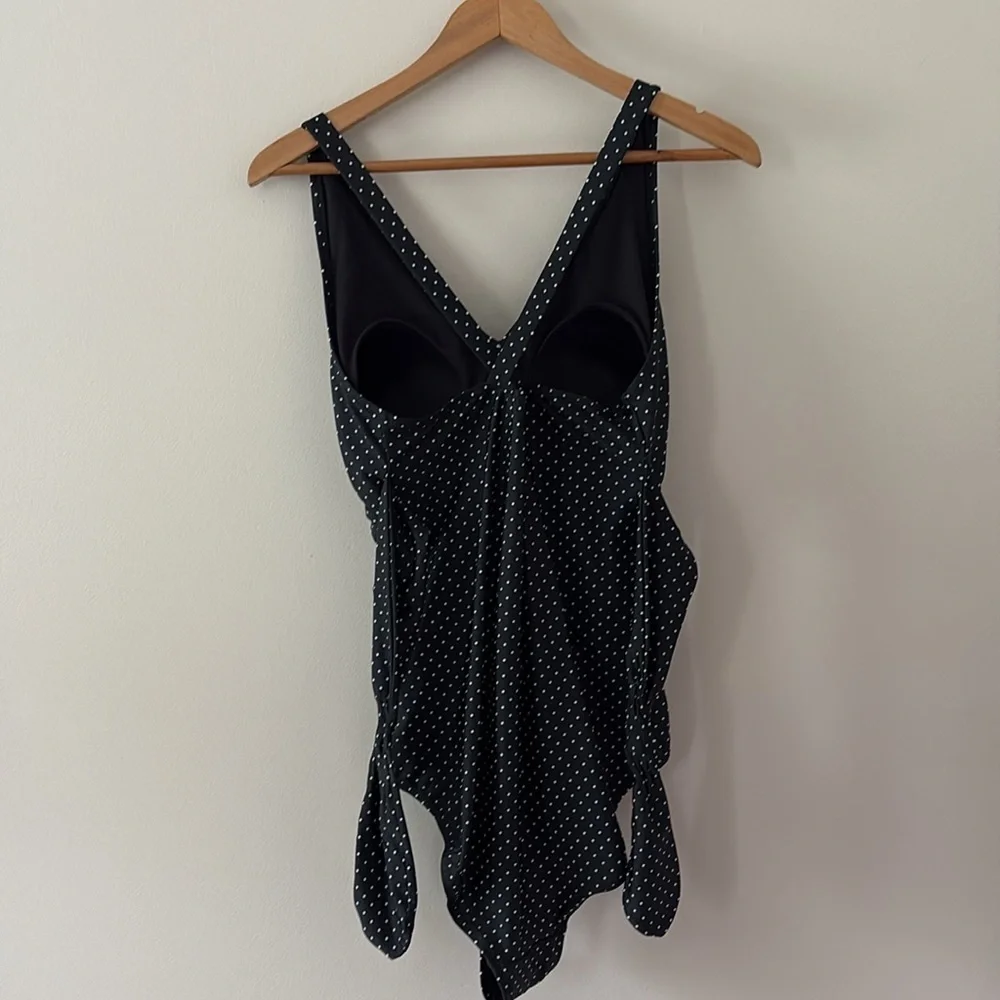 Motherhood Maternity‎ Polka Dot Tie Front Criss Cross One Piece Swimsuit Black L